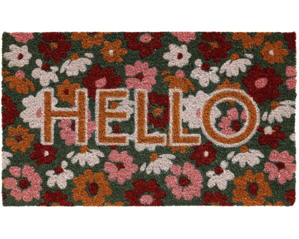 matches21 - Webshop Fussmatte Kokosmatte KOKOS INDOOR bunt Schriftzug HELLO und bunte Blumen 45x75 cm 124026 1 1