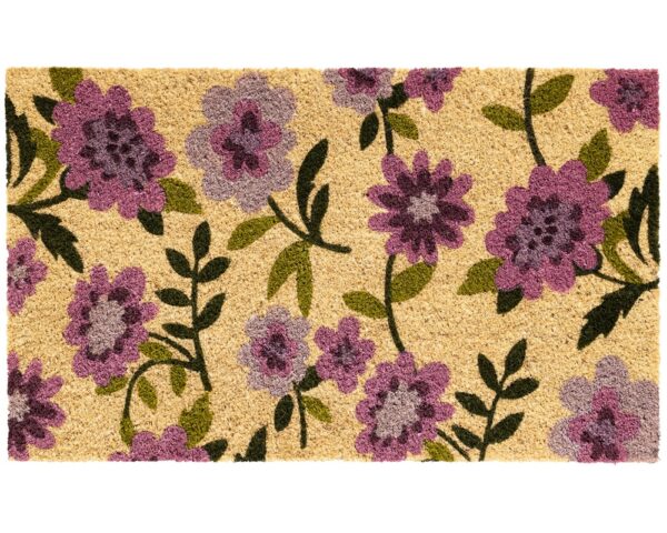 matches21 - Webshop Fussmatte Kokosmatte KOKOS INDOOR bunt bedruckt mit lila Blumen 45x75 cm 124029 1 1