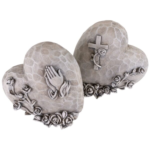 matches21 - Webshop Grabschmuck Herzen 2 Grabherzen Kreuz und betenden Haende 14x13 cm 126588 2 1 2