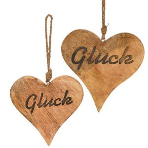 matches21 - Webshop Haengende Herzen Dekoration Holz und Schriftzug GLueCK braun Deko 1 Stk 2 Groessen 121315 1 3