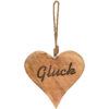 Hängende Herzen Dekoration Holz & Schriftzug GLÜCK braun Deko 1 Stk 2 Größen - 15 cm