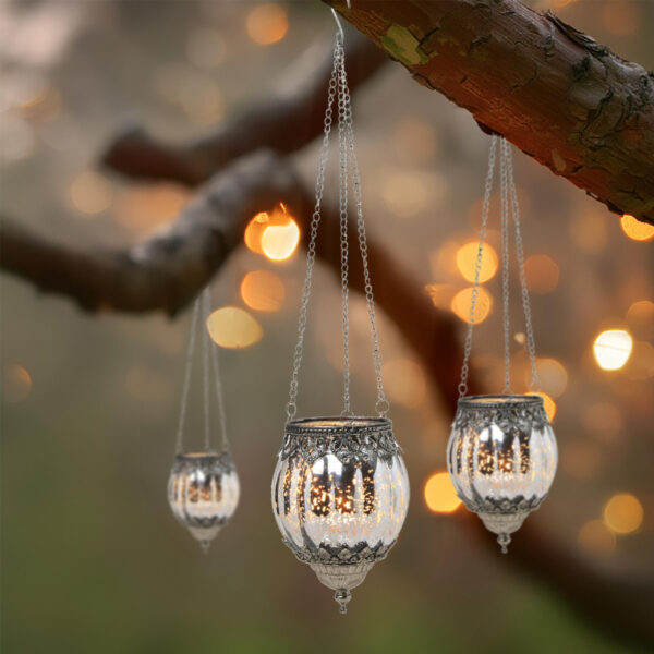 matches21 - Webshop Haengendes Kerzenglas Vintage Windlicht silber in 2 Groessen Modernes Windlichtglas als Kerzenstaender Laterne und Teelichthalter Boho Kerzenhalter Teelichtglas fuer Wohnzimmer Balkon 5 36