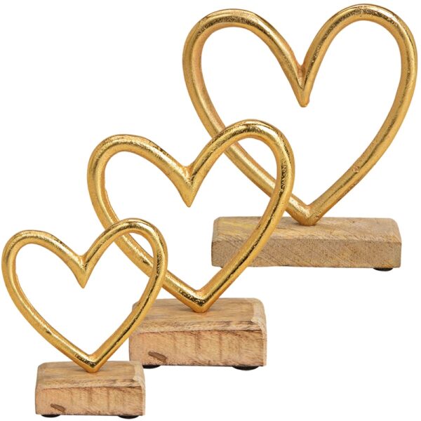 matches21 - Webshop Herzen Aufsteller Dekofiguren Holzsockel und Metall Deko Gold 1 Stk 2 Groessen 121316 7 1 15