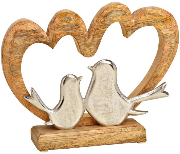 matches21 - Webshop Herzen aus Holz mit Voegeln aus Metall Aufsteller Dekofigur Liebe 1 Stk 26x20 cm 123271 1 1