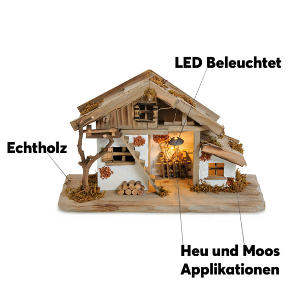 matches21 - Webshop Holz Weihnachtskrippe Echtholz Krippe Stall traditionell viele Details 39 cm 115211 2 1 3