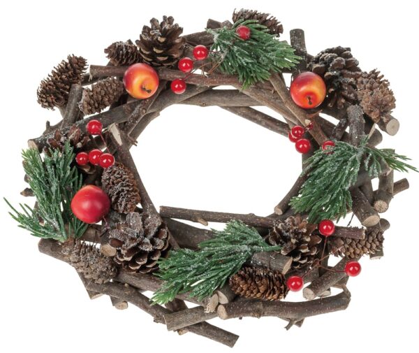 matches21 - Webshop Holzkranz Tischkranz aepfel Zapfen und Tannenzweige Holz Weihnachtsdeko 1 Stk 30 cm 119872 1 1 2