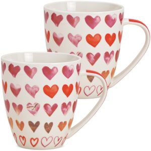 matches21 - Webshop Jumbo Kaffeetassen Tassen Herzdekor weiss rot rosa Porzellan 2er Set 12 cm 675 ml 122085 1 1 16