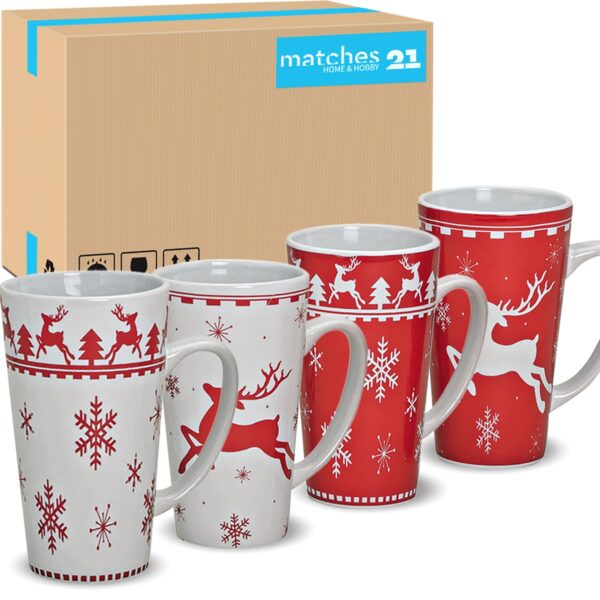 matches21 - Webshop Jumbo Weihnachtstassen 36 Stk Tassen Becher rot weiss Keramik 450 ml 109166 7 1 2