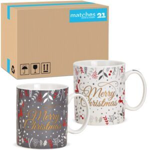 matches21 - Webshop Jumbotassen MERRY CHRISTMAS grau weiss gold Porzellan 36 Stk sort 10 cm 400 ml 122641 1 15