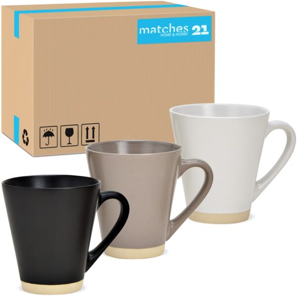 matches21 - Webshop Kaffeebecher konisch uni schwarz beige weiss und Rand Steingut 36 Stk sort 10 cm 123240 1 1