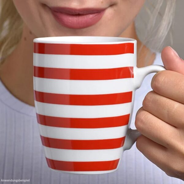 matches21 - Webshop Kaffeetasse Tasse rot weisse Streifen und Karo Designs Porzellan 1 Stk B WARE 10 cm 122063 1 1 2