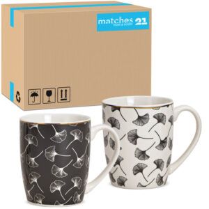 matches21 - Webshop Kaffeetassen Tassen Ginkgo Blaetter Porzellan schwarz weiss gold 36 Stk sort 10 cm 122046 1 6