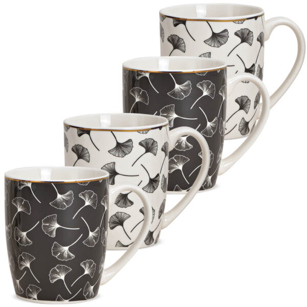 matches21 - Webshop Kaffeetassen Tassen Ginkgo Blaetter Porzellan schwarz weiss gold 4er Set sort 10 cm 122045 1 1