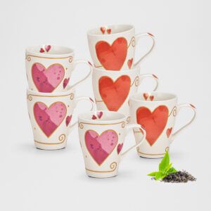 matches21 - Webshop Kaffeetassen Tassen Herzen verspielt orange und rosa Porzellan 6er Set sort 11 cm 122081 1 25