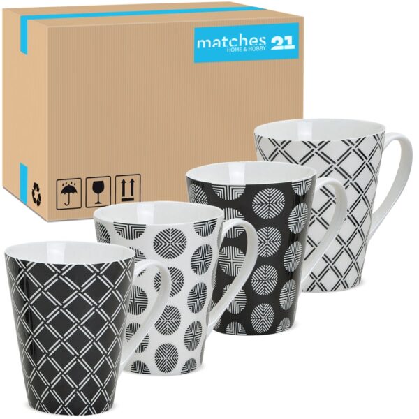 matches21 - Webshop Kaffeetassen Tassen Retro Design Muster schwarz weiss Keramik 48 Stk sort 10 cm 122070 1 1