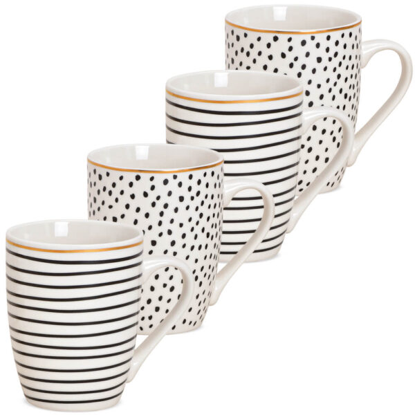 matches21 - Webshop Kaffeetassen Tassen Streifen Punkte Porzellan schwarz weiss gold 36 Stk sort 10 cm 122050 1 1 2