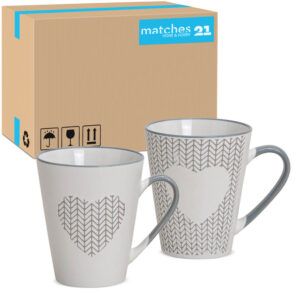 matches21 - Webshop Kaffeetassen Tassen Zick Zack und Herz Design weiss grau Steingut 36 Stk sort 10 cm 122054 1 29