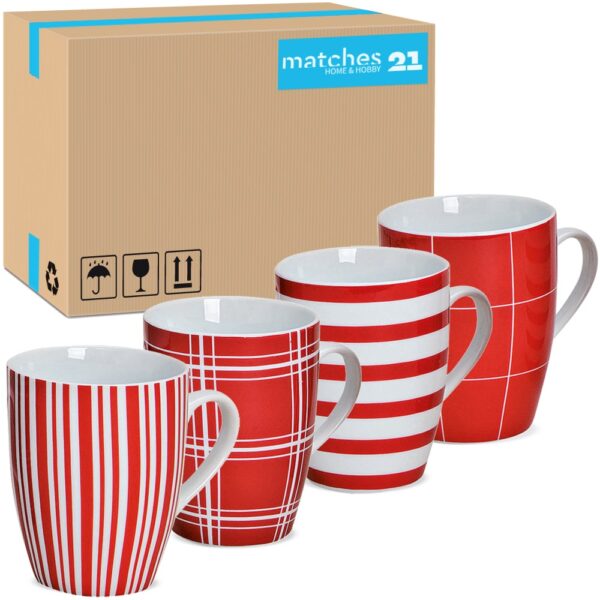 matches21 - Webshop Kaffeetassen Tassen rot weisse Streifen und Karo Designs Porzellan 36 Stk sort 10 cm 122062 1 1