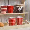 matches21 - Webshop Kaffeetassen Tassen rot weisse Streifen und Karo Designs Porzellan 36 Stk sort 10 cm 122062 2 1 8