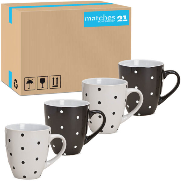 matches21 - Webshop Kaffeetassen Tassen schwarz weiss gepunktet Punkte Steingut 36 Stk sort 10 cm 122114 1 1