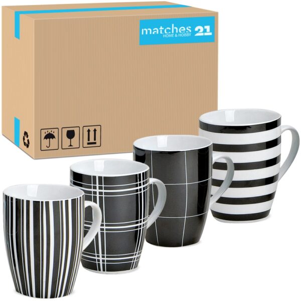 matches21 - Webshop Kaffeetassen Tassen schwarz weisse Streifen und Karo Designs Porzellan 36 Stk sort 10 cm 122066 1 1