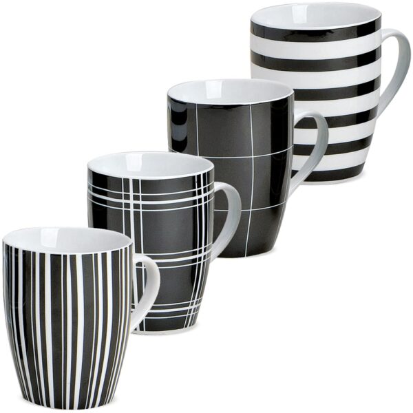 matches21 - Webshop Kaffeetassen Tassen schwarz weisse Streifen und Karo Designs Porzellan 36 Stk sort 10 cm 122066 1 1 2