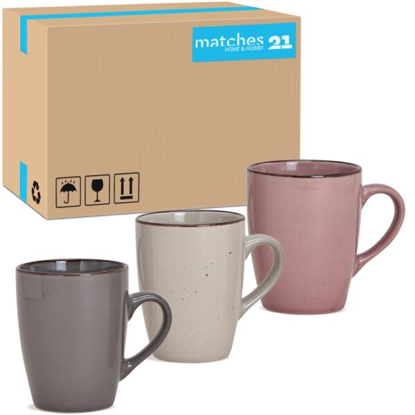 matches21 - Webshop Kaffeetassen Tassen uni grau beige und rosa Rand braun Keramik 36 Stk 10 cm 300 ml 122130 1 1