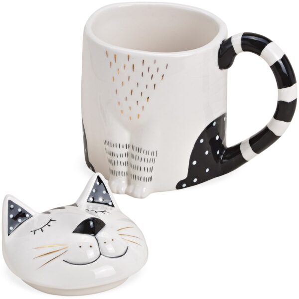 matches21 - Webshop Katze Tasse Becher Kaffeetasse Teetasse mit Deckel Keramik weiss 1 Stk 10x14 cm 123277 1 1 2