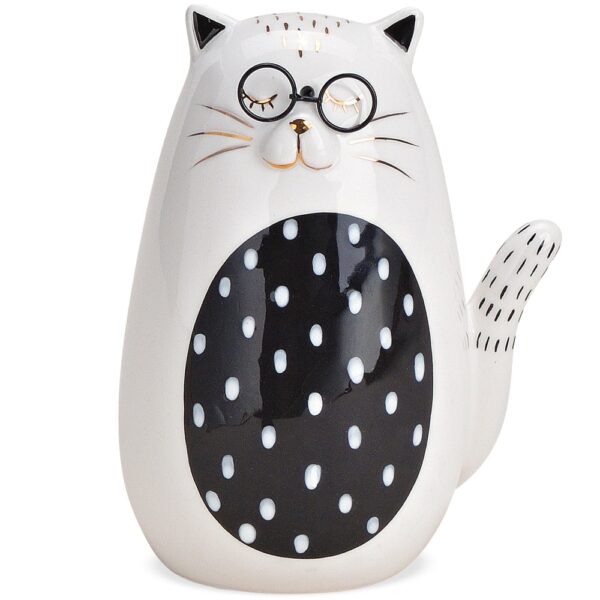 matches21 - Webshop Katze mit Brille Katzenfigur Design Keramikkatze Keramik weiss schwarz 1 Stk 12 cm 123276 1 1