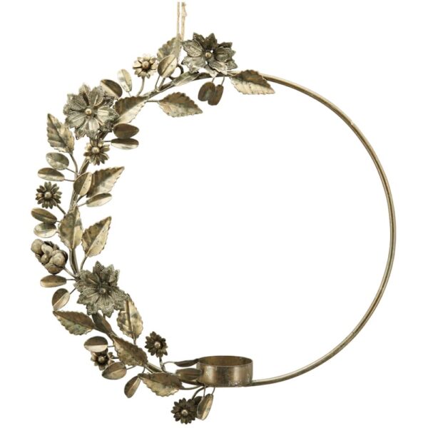 matches21 - Webshop Kerzenhalter Ring Dekohaenger Kranz Blaetter Blumen Haengedeko braun 29x4 5x31 cm 125355 1 1