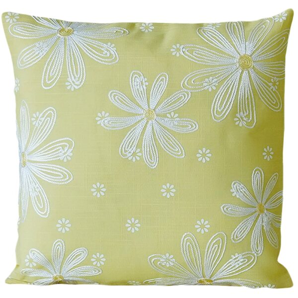 matches21 - Webshop Kissenbezug Kissenhuelle Blumen gelb und weiss Stickerei und Druck 1 Stk 40x40 cm 124129 1 1