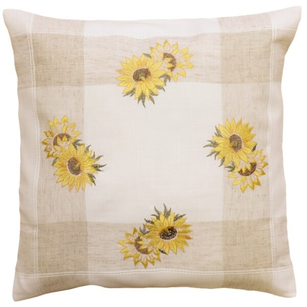 matches21 - Webshop Kissenbezug Kissenhuelle Sonnenblumen Streifen beige und Stick bunt 1 Stk 40x40 cm 124142 1 1