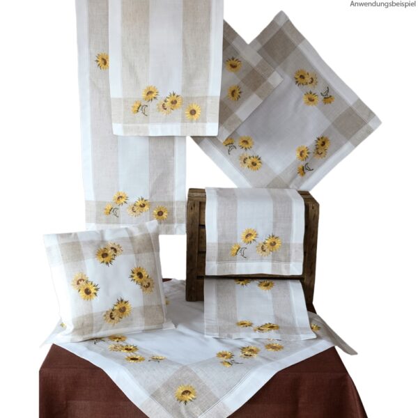 matches21 - Webshop Kissenbezug Kissenhuelle Sonnenblumen Streifen beige und Stick bunt 1 Stk 40x40 cm 124142 1 1 2