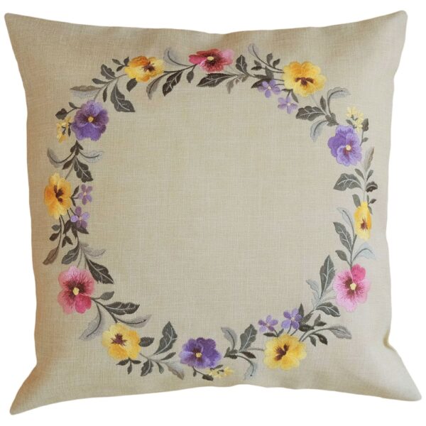 matches21 - Webshop Kissenbezug Kissenhuelle Stiefmuetterchen Blumen beige Stick bunt 1 Stk 40x40 cm 124087 1 1