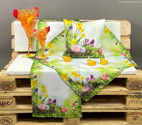 matches21 - Webshop Kissenhuelle Kissenbezug Nest und Ostereier bunt Fotodruck 1 Stk 40x40 cm Polyester 124080 1 1 2