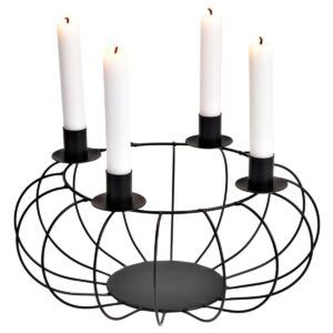 matches21 - Webshop Korb Adventskranz fuer 4 Stabkerzen aus Metall schwarz 30x15 cm 126894 1 12