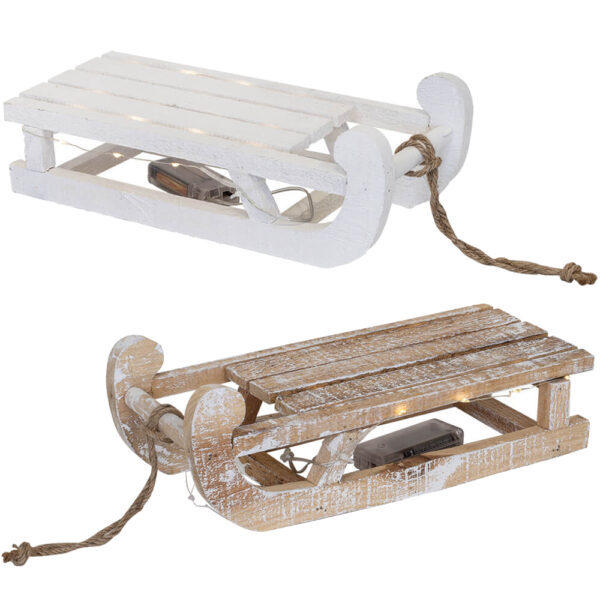 matches21 - Webshop LED Dekoschlitten Holz Zugkordel Batterie Zuleitung 31x11 cm in 2 Farben 122801 4 1 9