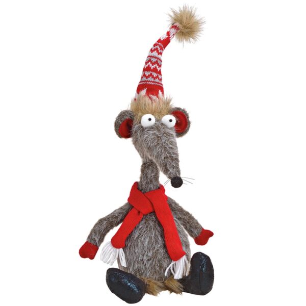 matches21 - Webshop Maus Weihnachten Kantenhocker Deko Figur Schal rot ODER gemustert 1 Stk 48 cm 119588 1 1 2