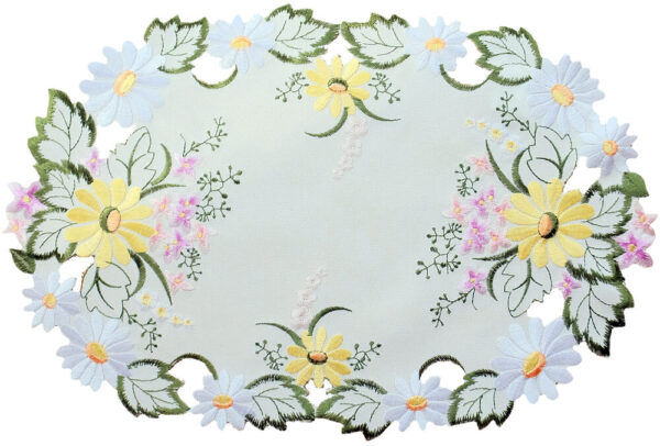 matches21 - Webshop Mitteldecke Tischdecke Blumen und Blaetter Stickerei Tischwaesche oval 30x45 cm 121109 1 1