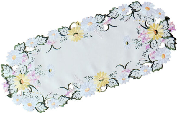 matches21 - Webshop Mitteldecke Tischdecke Blumen und Blaetter Stickerei Tischwaesche oval 30x70 cm 121110 1 1