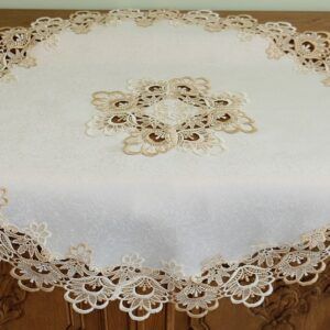 matches21 - Webshop Mitteldecke Tischdecke Spitze Stick Blumen ecru beige Tischwaesche 85 cm 121203 1 30