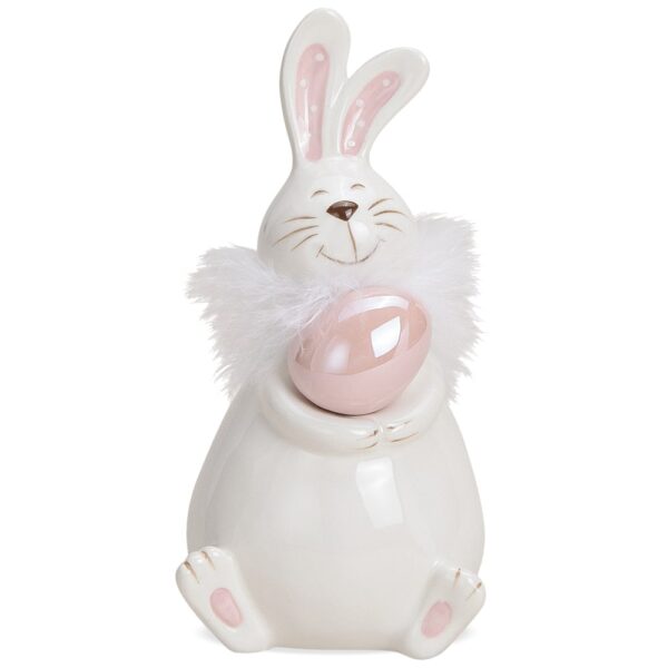 matches21 - Webshop Niedlicher Osterhase mit Ei und Pluesch Keramik Osterdeko weiss rosa 1 Stk 2 Groessen 117842 1 1 8