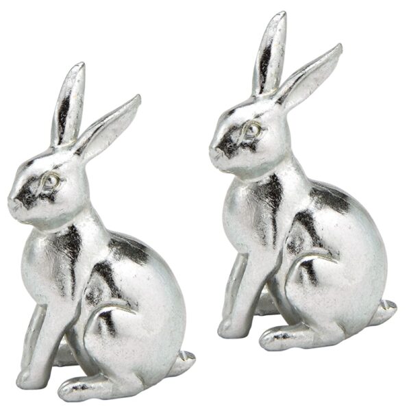 matches21 - Webshop Osterhasen Hasenfiguren Osterdeko Dekohasen silber 2er 9 cm 126392 1 1