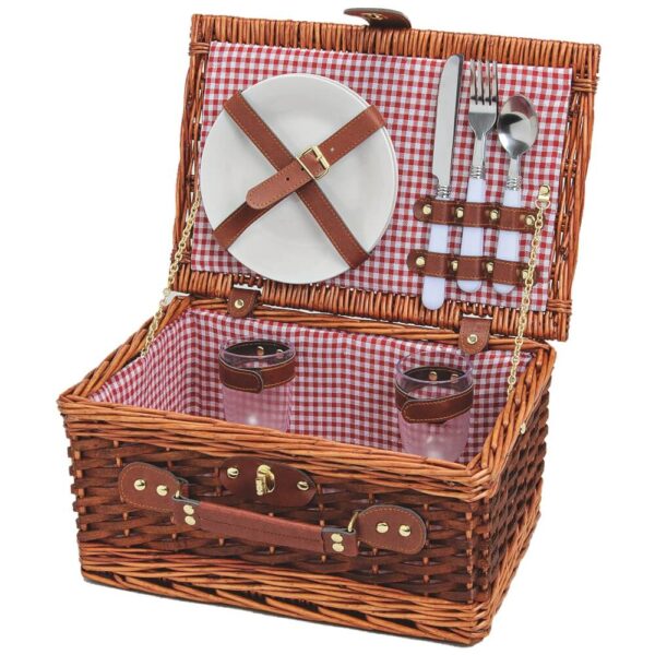 matches21 - Webshop Picknickkorb 2 Personen Weidenkorb rot weiss 11 tlg Kofferform inkl Geschirr 116425 1 1