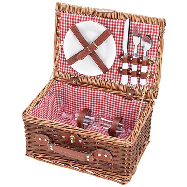 matches21 - Webshop Picknickkorb 2 Personen Weidenkorb rot weiss 11 tlg Kofferform inkl Geschirr 116425 3 1 3