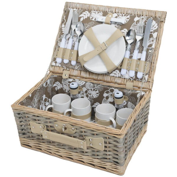 matches21 - Webshop Picknickkorb 4 Personen Weidenkorb braun beige 24 tlg inkl Mehrweg Geschirr 116415 1 1