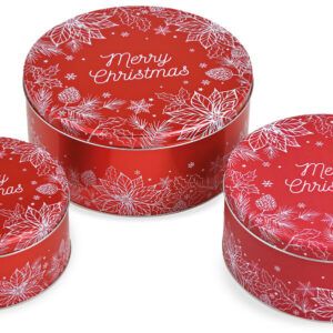 matches21 - Webshop Plaetzchendosen MERRY CHRISTMAS und Dekor mit Deckel rot weiss Metall 3er 13 16 19 cm 122588 1 2