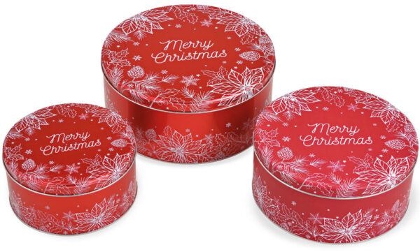 matches21 - Webshop Plaetzchendosen MERRY CHRISTMAS und Dekor mit Deckel rot weiss Metall 3er 13 16 19 cm 122588 1 1