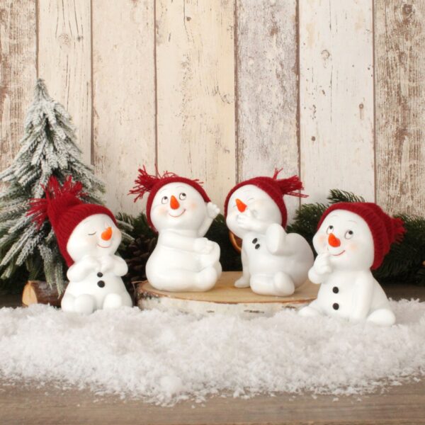 matches21 - Webshop Schneemann Deko Figuren Strickmuetze Weihnachtsdeko Poly 4er Set sort 9x11x8 cm 116853 1 1 2