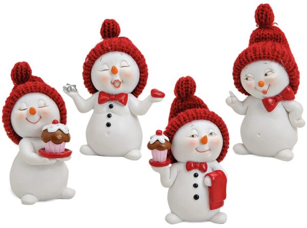 matches21 - Webshop Schneemann Deko Figuren Winterdeko Weihnachten rote Muetzen 4er Set 7 cm 112962 1 1